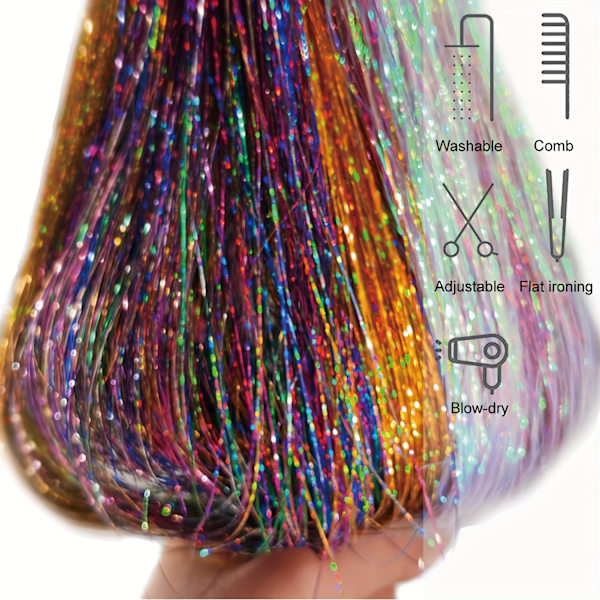 12 stk. Glimtende Hår Tinsel Clip-In Extensions - Glitrende Hårtilbehør til Kvinder - 19,6 tommer Lang, Syntetisk, Varmebestandig, Glitter Str  (FMY) pink 20inch