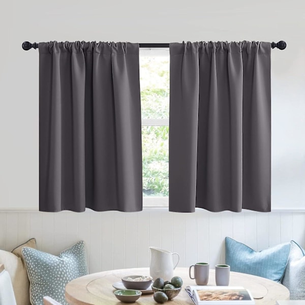 Korta mörkläggningsgardiner för kök, enfärgad halv fönsterbehandling för sovrum energibesparande insynsskydd badrum, B107 x L76 cm, 2-panels set (FMY)