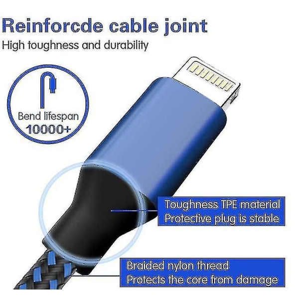 5-pack nylonflätad iPhone-laddningskabel med blixtkontakt för snabbladdning
