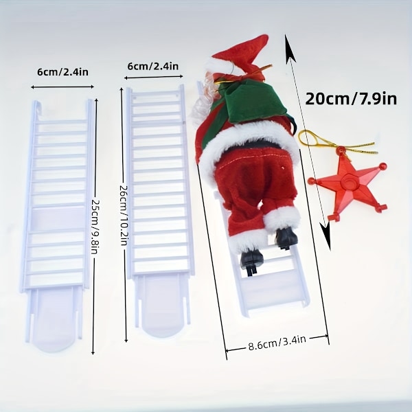 Charmig Jultomte Sångande & Klättrande Stege Dekorationssats - Batteridriven, Färgglada LED-lampor, Festlig Julmusik, Perfekt för C (FMY) 1 Set