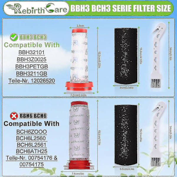 2 stk Filter til Bosch Flexxo Serie 4 Filter Bbh32101 Bbh3zoo25 Bbh3211gb 25.2v /21.6v Erstatningsfilter (FMY)
