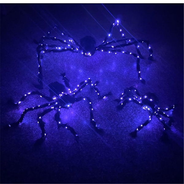 Halloween-jättimäinen hämähäkkikoriste, suuri keinotekoinen karvainen hämähäkki violeteilla LED-valoilla, pelottava karvainen hämähäkkitarvike ulkona pihalle, pelottava sisustus (FMY) 30cm