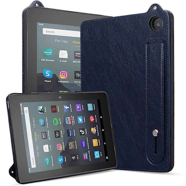 For Amazon Fire HD 8 (2024) (2020) Deksel Håndstropp Støtte Lær Tablet Cover - Grå (FMY) Multicolor Blue
