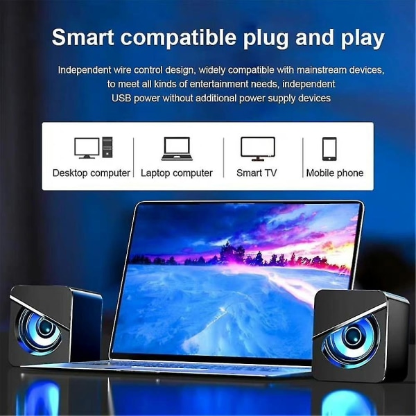 2 pc-højttalere USB-kablet mini-lyd med stereolyd Multimedie-lydstyrke-højttaler til pc-skærm Desktop Laptop (FMY)
