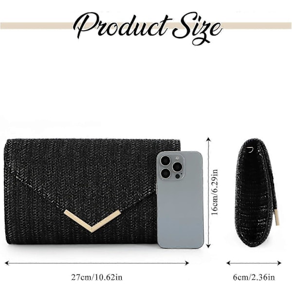 Stråväska Clutch Raffia Rattan Sommarväska Vävda Strandväskor för Kvinnor Bröllop Semester Resa Party 2024 (FMY) Black