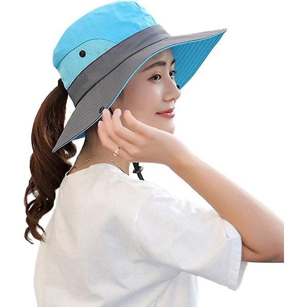 Kvinners Solhatt Sommer Bøttehatt UV-beskyttelse Foldbar Mesh Bredbrem Hatter For Strand Utendørs Fiske Reise Fotturer  (FMY) Blue