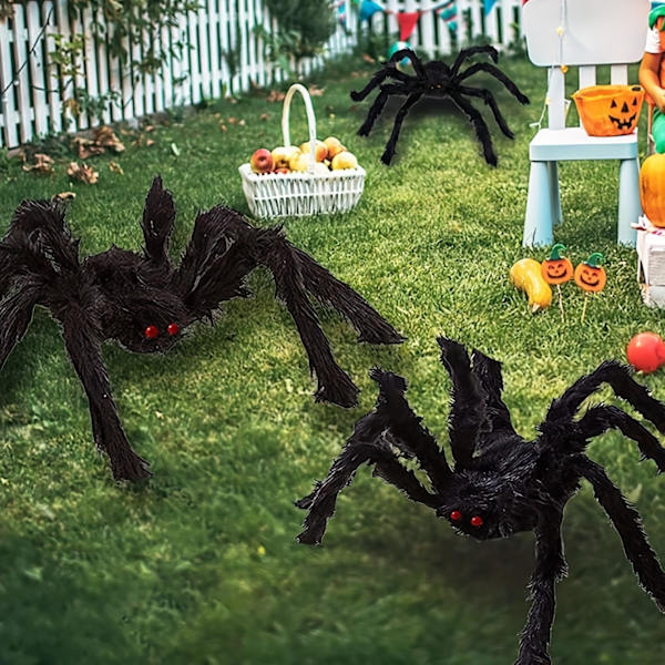 Kjøp 2, få 1 gratis, totalt 3 pakker, Halloween-edderkopper, gigantiske falske skumle hårete edderkopper for Halloween-dekorasjoner utendørs Halloween-dekor innendørs (FMY) 3pcs