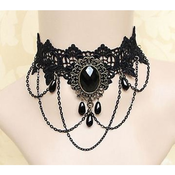 Svart Retro gotisk spets Choker Halsband Halsband för damer (FMY)
