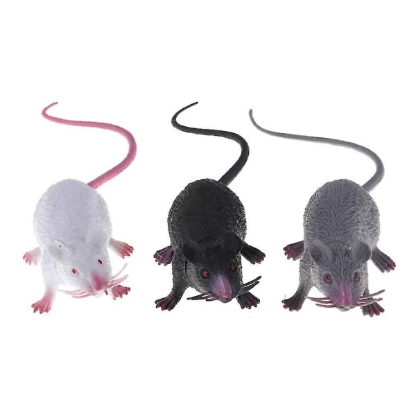 Sett med 3 plastrealistiske rotter falske mus,halloween-triks Skøyerrekvisitter Leketøy