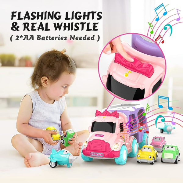 Leksaker för 1 2 3-årig flicka, 5-i-1 lastbil, toddler girl leksaker, power leksaksbilar med ljus och ljud, 1 2 3 år gammal (FMY)