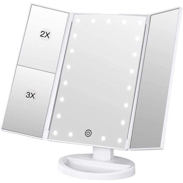 Sminkspegel, 3 sider Sminkspegel Bordsspegel med 21 led Vikbar Dimbar 180 grader Justerbar rotation 1x 2x 3x (FMY)