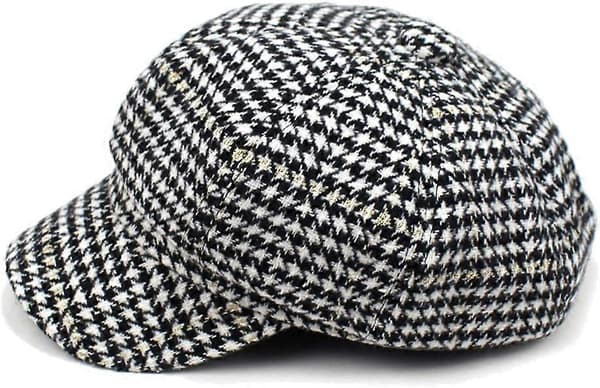 Stilfuld Unisex Efterår Vinter Tweed Newsboy Hat Sort 8 Panel Houndstooth Casual (FMY)