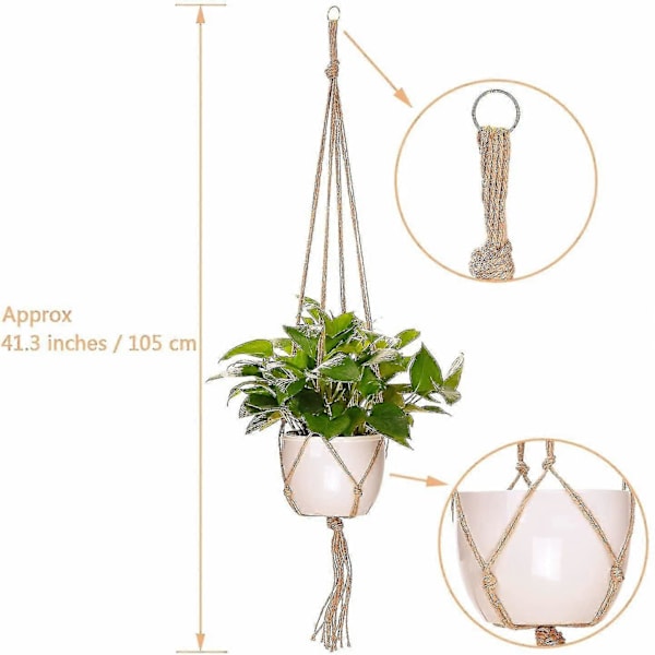 4 st Hängande Rep Makramé Blomkrukshållare Hängande Växthängare Trädgårdsdekoration - 2 st 105 cm och 2 st 90 cm (FMY)