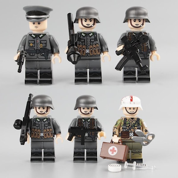 MOC 6 st/paket WW2 Militärarmésoldaterfigurer Byggklossar (FMY)