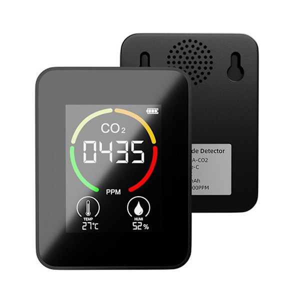 CO2-måler Luftkvalitet Temperatur Fugtighedsmåler Lufttester Bærbar 3IN1  (FMY) Black