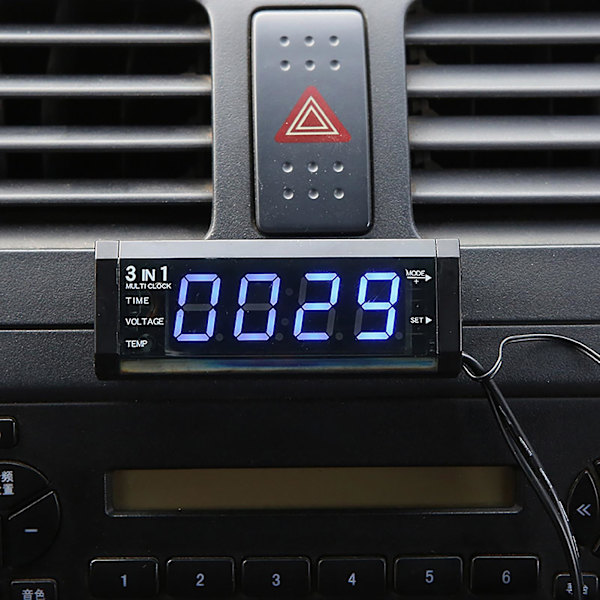 Bilur DC 12V Multifunktion 3 i 1 Digital Elektrisk Måler Voltmeter Panel Til Bil (FMY) Red
