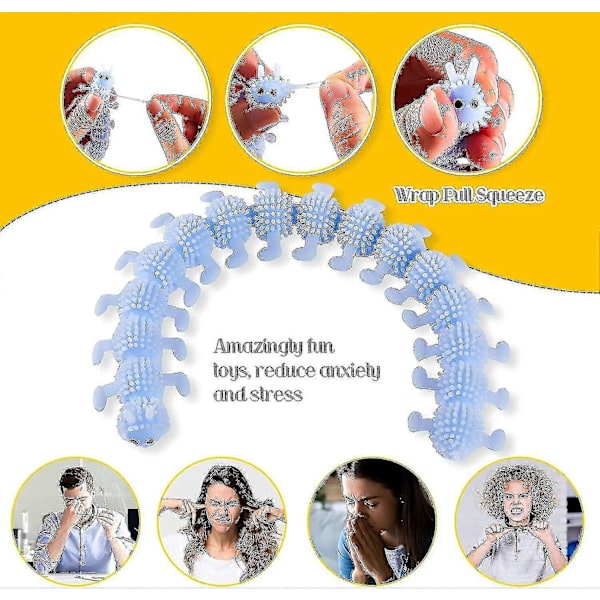 6 stycken lysande larver - Fidget Sensory Leksak för ångest, stressavlastning - Fuzzy Stretchy Worm Glow In The Noodle (ls)  (FMY)