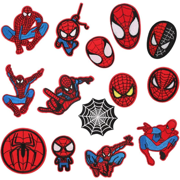14 kpl rautamerkkejä, Spiderman-merkkiä vaatteille kirjonta, applikaatio takkien, reppujen, farkkujen ompelemiseen