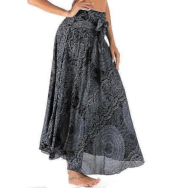 Lång Bohemisk Gypsy Boho Hippie-kjol för kvinnor (FMY) black