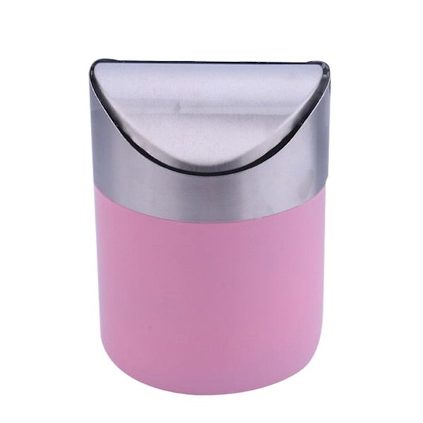 Liten Mini Søppelbøtte i Rustfritt Stål med Svinglokk, Bordmodell Søppelkasser for Skrivebord Bil Kontor (FMY) Pink