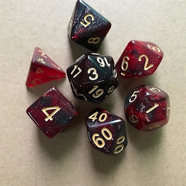 7 kpl / sarja Dnd Dice Set Polyhedral D&d Dice Inclusion Roolipeli Dice Dungeons And Dragons Lahja (FMY) Black Red