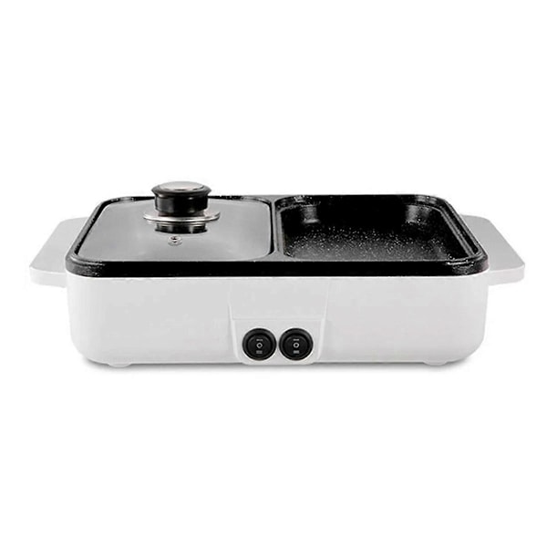 Två-i-ett Elektrisk Gryta med Grill Multifunktionell Kokare Elektrisk Grill Non-Stick Bakplåt (FMY) White