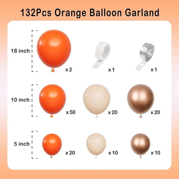 Orange Ballongbågsgirlang Kit-Macaron Orange Ballong Latex Metallic Rose Gold Ballong 132st För Babyshower, Thanksgivingfödelsedag  (FMY)