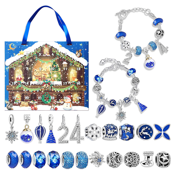 Julkalender Armband - Nedräkning Julkalender DIY Smycken Charm Set För Barn Jultema Present (FMY) C Look at the Picture