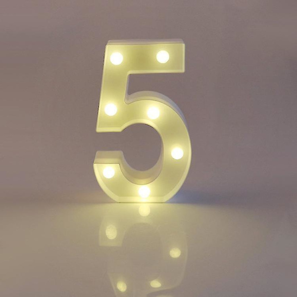 22cm LED Lysende Tal Hvide 0-9 Bryllup Fødselsdagsfest Batteridrevet Lampe (FMY) Number 5
