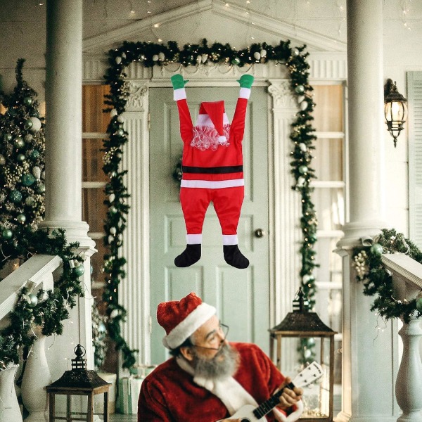 Joulupukki, riippuva joulupukki, ulkona realistinen joulupukki kiipeävä roikkuva koristepuku Jouluinen kattokourujen sisustus (FMY)