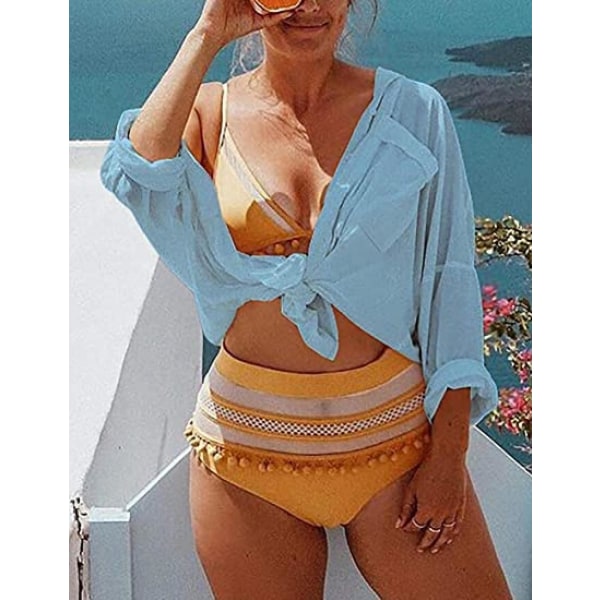 Naisten pitkähihaiset rantapaitapuserot, alakaulus, uimapuvun cover , G-vaaleansininen (FMY)
