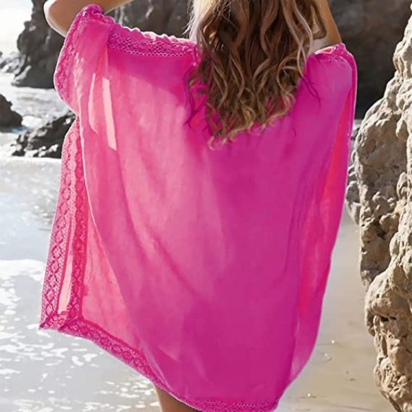 Women's Beach Bathing Suit Swim Bikini Swimsuit Oversized Cover Up --- Rose Red (FMY)