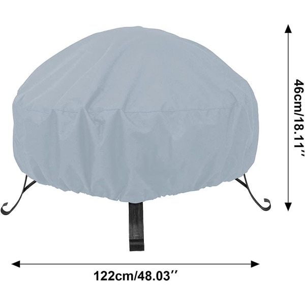 Round Fire Pit Cover, Waterproof Reusable Fire Pit Cover Tarp Fire Pit Cover Outdoor Fire Pit Cover With Drawstring (122 X 46 Cm, Grey)