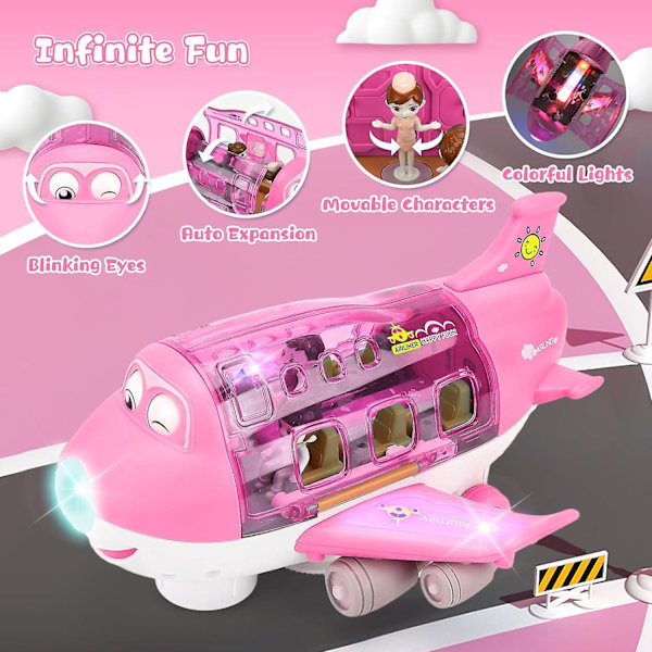ane Leketoy for jenter 3+ år - 360° roterende flyleketøy med LED-blinkende lys og musikalske lyder, ideelt Barbie-fly for små gaver (FMY) Pink -
