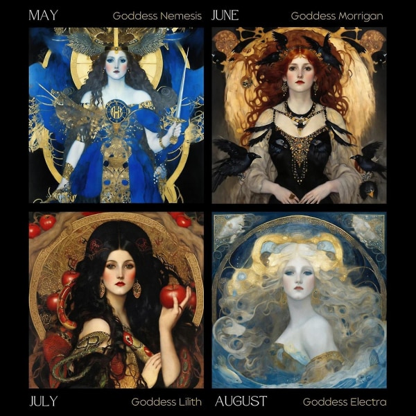 Dark Goddess 2024 Kalender, 2024 Kalender Dark Goddess, Black Wall Calendar Månefaser Græsk mytologi gave til hende (FMY) S - 24 x 24 cm