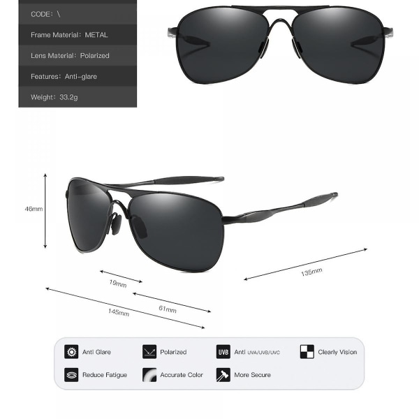 Aviator solbriller for menn kvinner polarisert - Uv 400 beskyttelse (FMY)