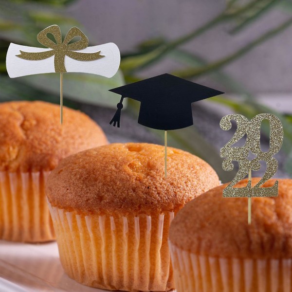 10 kpl Kakkutikku Glitter Koristeellinen Bachelorin Hattu Yksinkertaisuus Koristeellinen Paperi 2023 Valmistujais Cupcake Topper Juhlatarvikkeet (FMY)