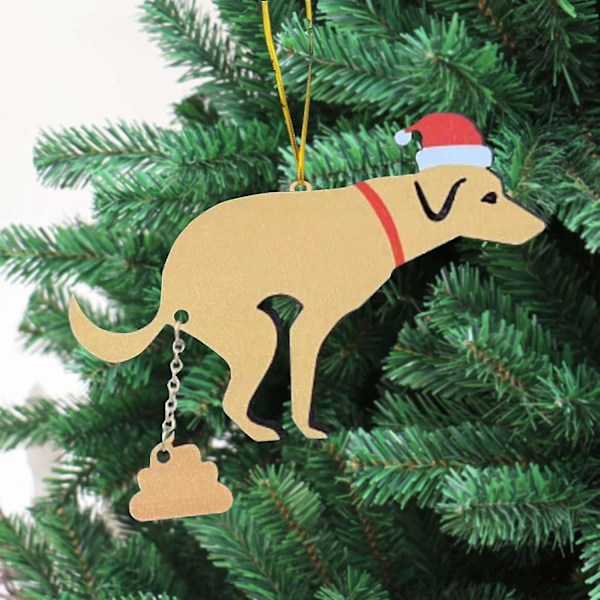 Dog Pooping Christmas Tree Ornament Dog Pooping Ornaments  Wooden Hanging Ornament Gifts  Xmas Holiday Best Gift for Dog Lover  (FMY)