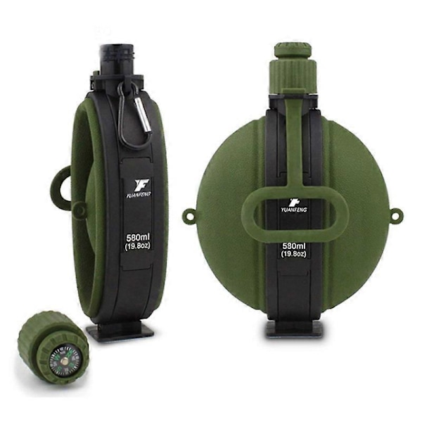 580ml Hopfällbar Silikonvattenflaska med Kompass (Ingen FDA, BPA-fri) - Svart (FMY) Multicolor Army Green