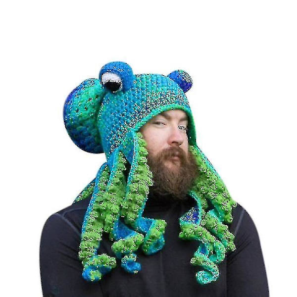 Halloween-hatt Blekksprut-hatt Morsom Hodeplagg Håndstrikket Blekksprutform M  (FMY) green