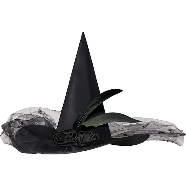 Halloween Häxhatt för Kvinnor Svart Häxhatt Vuxen Trollkarl Häxhattar för Kvinnor Flicka Cosplay Halloweenfest Kostymtillbehör (FMY)