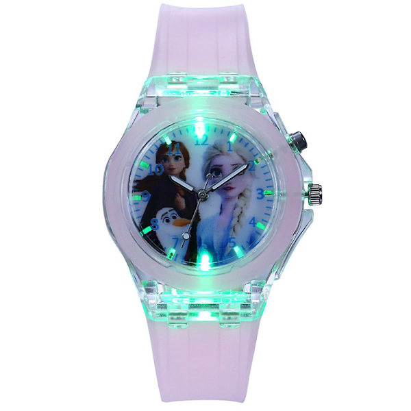 Jente Frozen Anna Elsa Tegneserie Silikon Klokke Lysende Led Blinkende Barn Gave (FMY) Elsa Anna Pink