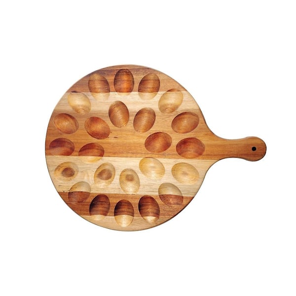Vändbar Deviled Egg Platter Charcuterie Board 24 Hål Trä Tjock Äggbricka Bänkskiva Kyckling Äggbehållare  (FMY) Wood Color