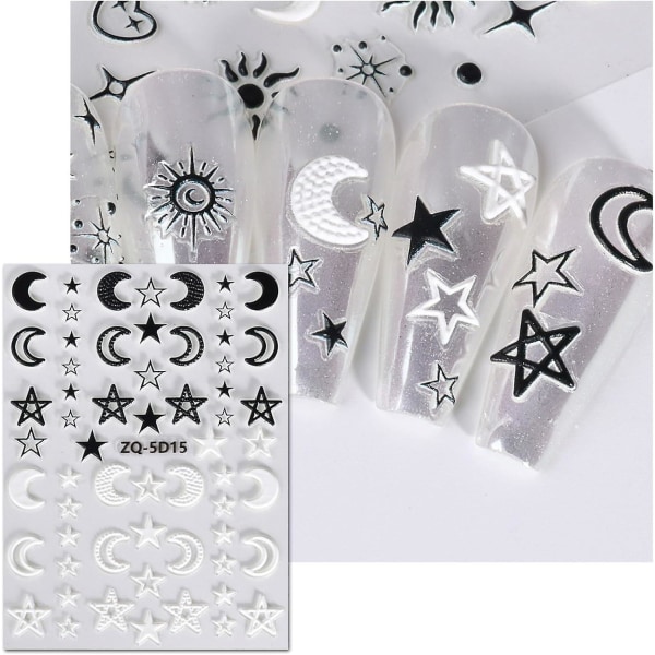 5d präglade Moon Star Sun Nail Art Stickers Färgglada, 4 ark (FMY)