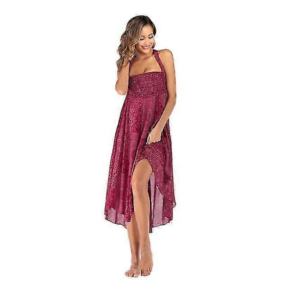 Lång Bohemisk Gypsy Boho Hippie-kjol för kvinnor (FMY) red