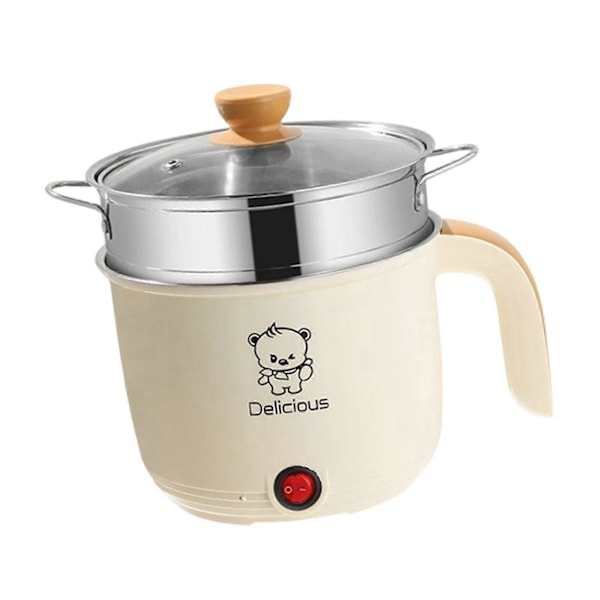 Elektrisk Gryta Hushåll 1.8L Nonstick Elektrisk Stekpanna för Soppa Fritera Pasta (FMY) khaki With steamer