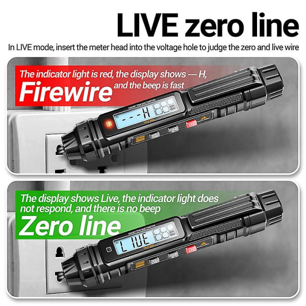 Digital Multimeter Pen Tester AC/dc Voltage Meter Live Zero Line Detector Buzzer Ohm Tester Pen (uden batteri) (FMY)