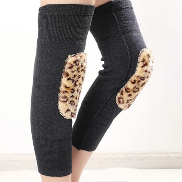 1 Par Vinter Termiske Knepputer Strikket Tykkelse Pluss Elastisk Myk Varmebevaring Anti-Skli Kne (FMY) Leopard