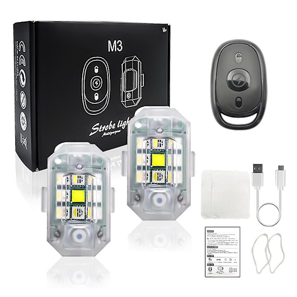 RGB-LED-lentovalot lentokoneille, moottoripyörille, LED-vilkkuvat sijaintivalot, langattomat valot, lentokoneille, helikoptereille, varoitusvalot, uusi 2024 (FMY) Two lights with remote control color02