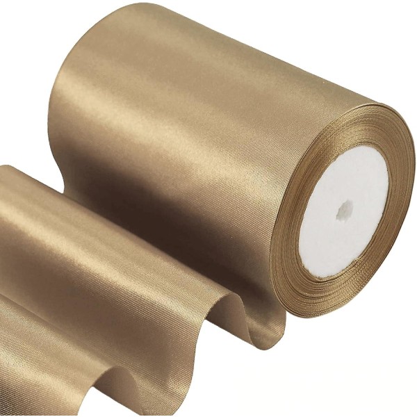 4 Tums Bred Champagne Guld Satinband 22 Meter Fast Färgad Satinband För Dekorationer (Polyester)  (FMY)